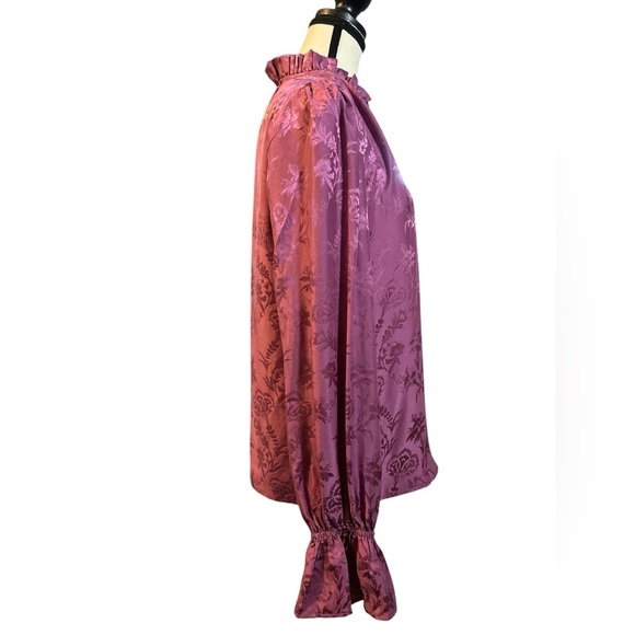 PAIGE Dusty Plum Silk Ruffle V-Neck Blouse - Picture 8 of 9